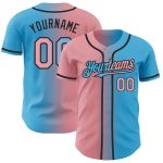 Custom Name and Number Personalized Sky Blue Baseball Jersey - Medium Pink-Black Gradient Fashion Style Personalized Sky