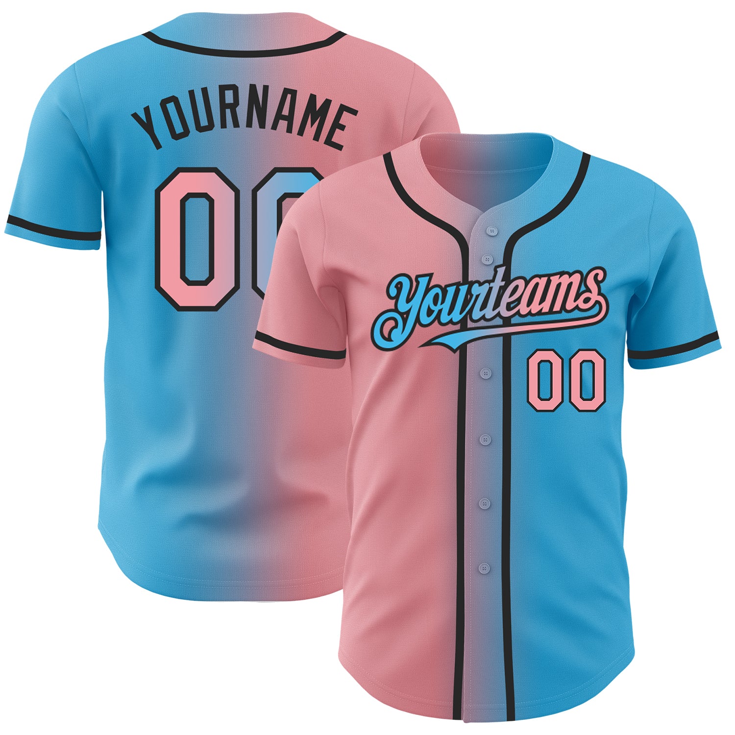 Custom Name and Number Personalized Sky Blue Baseball Jersey - Medium Pink-Black Gradient Fashion Style Personalized Sky
