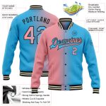 Custom Name and Number Sky Blue Pink Black Gradient Varsity Jacket - Personalized Full-Snap Bomber Fashion Jacket Personalized