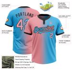 Custom Name Number Unisex Softball Jersey - Personalized Sky Blue Pink Black Gradient Two-Button Fashion, Medium Size Personalized