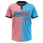 Custom Name Number Unisex Softball Jersey - Personalized Sky Blue Pink Black Gradient Two-Button Fashion, Medium Size Personalized