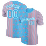 Custom Team Name and Number Flamingo 3D Pattern Performance T-Shirt - Personalized Medium Sky Blue Pink-White Design Personalized