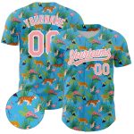 Custom Name Number Baseball Jersey - Personalized Sky Blue Animal Tiger Leopard Flamingo 3D Pattern with Palm Leaves Personalized