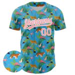 Custom Name Number Baseball Jersey - Personalized Sky Blue Animal Tiger Leopard Flamingo 3D Pattern with Palm Leaves Personalized