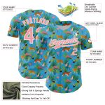 Custom Name Number Baseball Jersey - Personalized Sky Blue Animal Tiger Leopard Flamingo 3D Pattern with Palm Leaves Personalized