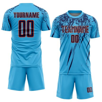 Custom Soccer Jersey with Personalized Name & Number - Sky Blue Navy-Orange Sublimation Team Uniform Personalized Sky Blue