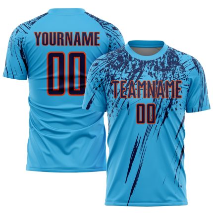 Custom Soccer Jersey with Personalized Name & Number - Sky Blue Navy-Orange Sublimation Team Uniform Personalized Sky Blue