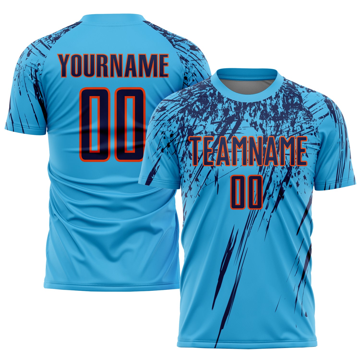 Custom Soccer Jersey with Personalized Name & Number - Sky Blue Navy-Orange Sublimation Team Uniform Personalized Sky Blue
