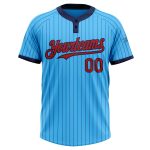 Custom Unisex Softball Jersey with Personalized Name and Number, Sky Blue Navy Pinstripe, Two-Button Design Personalized