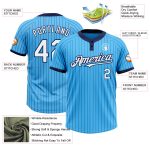 Custom Name and Number Softball Jersey Unisex Two-Button Navy Pinstripe Sky Blue Personalized Sky Blue Navy Pinstripe White