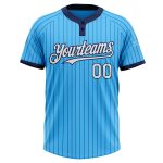 Custom Name and Number Softball Jersey Unisex Two-Button Navy Pinstripe Sky Blue Personalized Sky Blue Navy Pinstripe White