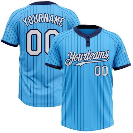 Custom Name and Number Softball Jersey Unisex Two-Button Navy Pinstripe Sky Blue Personalized Sky Blue Navy Pinstripe White