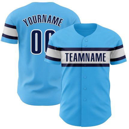 Personalized Sky Blue and Navy Authentic Baseball Jersey for Men and Women Personalized Sky Blue Navy-White Authentic Baseball