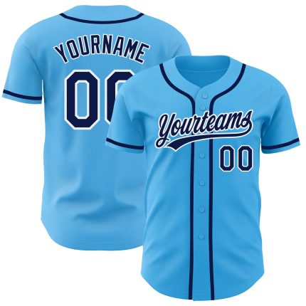 Custom Name and Number Authentic Baseball Jersey - Personalized Sky Blue Navy-White Team Apparel Personalized Sky Blue Navy-White