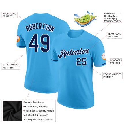 Custom Name and Number Performance T-Shirt - Personalized Sky Blue Navy-White Design Personalized Sky Blue Navy-White Performance