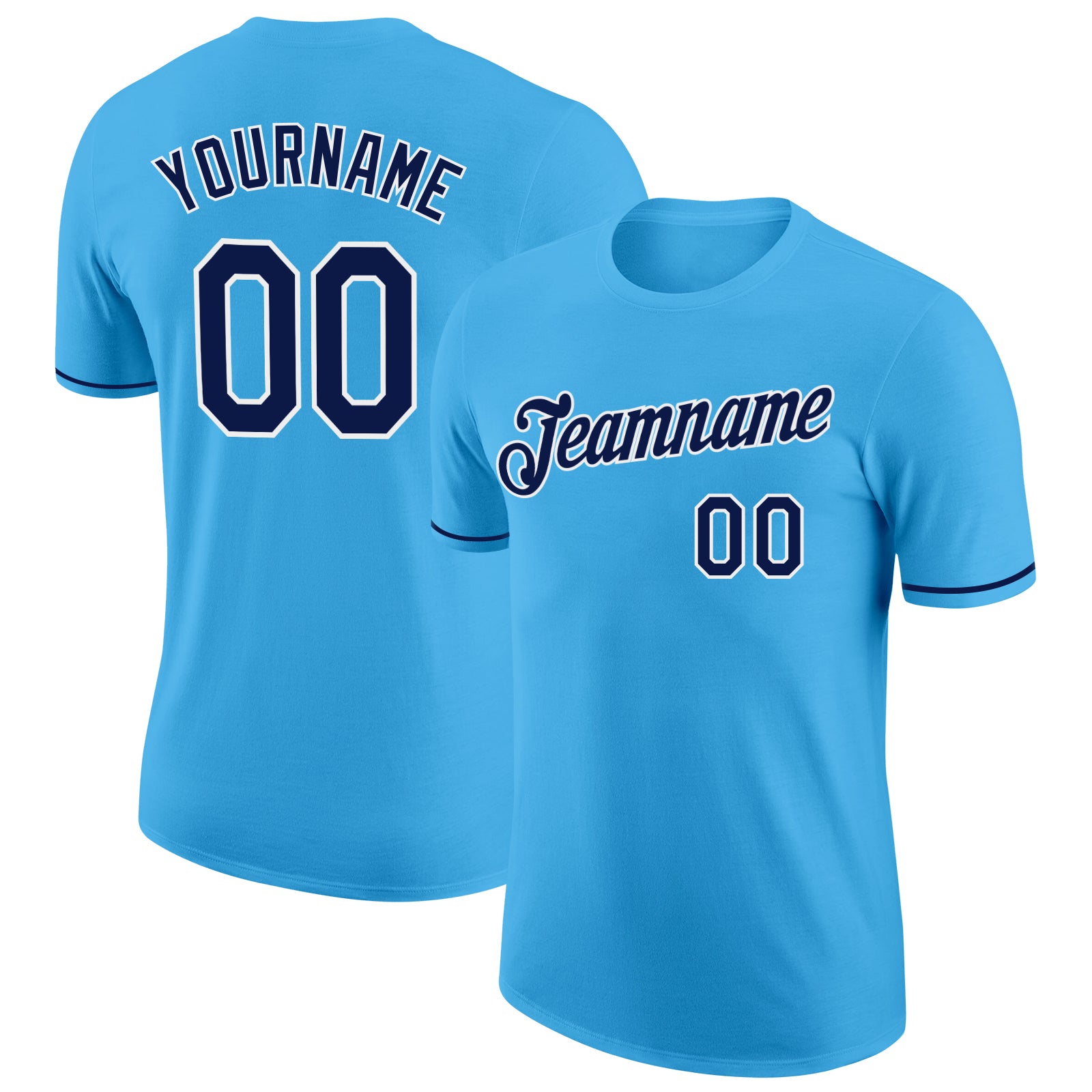 Custom Name and Number Performance T-Shirt - Personalized Sky Blue Navy-White Design Personalized Sky Blue Navy-White Performance