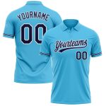 Custom Sky Blue Navy-White Vapor Golf Polo Shirt with Team Name & Number, Personalized Performance Apparel Personalized Sky