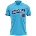 Custom Sky Blue Navy-White Vapor Golf Polo Shirt with Team Name & Number, Personalized Performance Apparel Personalized Sky