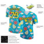 Custom Name and Number Summer Holiday T-Shirt, 3D Pattern in Sky Blue Yellow-Black Flower and Fruit Design Personalized Sky