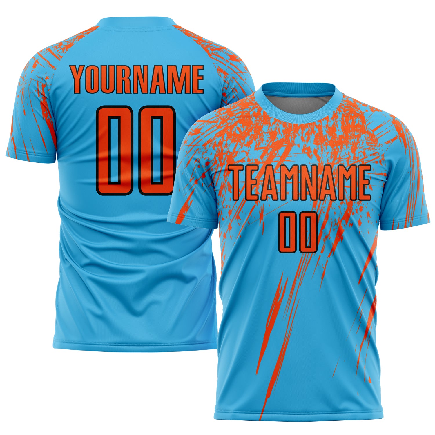 Custom Name Number Soccer Uniform Jersey - Personalized Sky Blue Orange-Black Sublimation Team Apparel Personalized Sky Blue