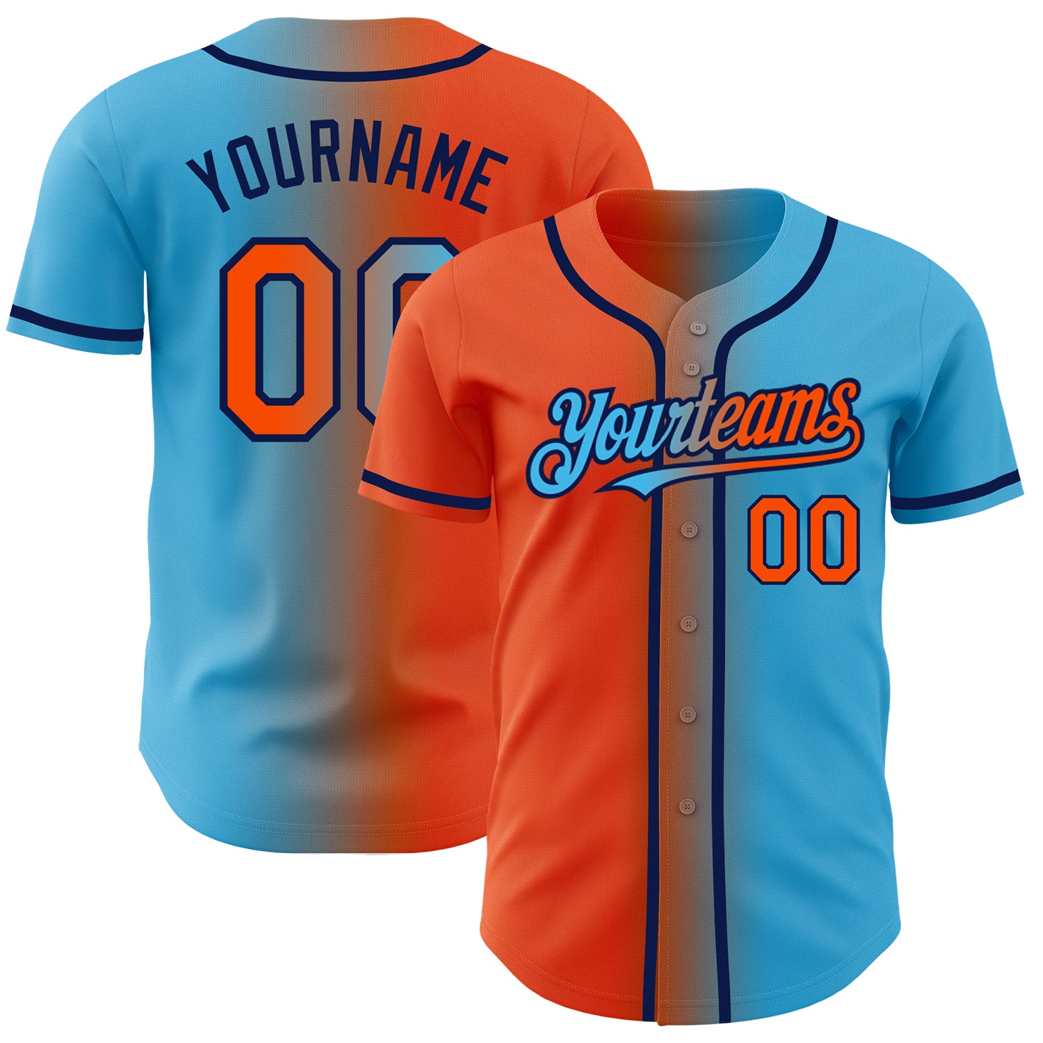 Custom Gradient Baseball Jersey with Personalized Name and Number - Sky Blue Orange-Navy Personalized Sky Blue Orange-Navy
