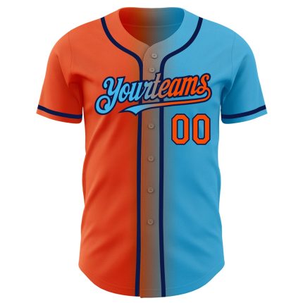 Custom Gradient Baseball Jersey with Personalized Name and Number - Sky Blue Orange-Navy Personalized Sky Blue Orange-Navy