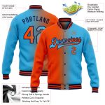 Custom Name Number Varsity Letterman Jacket Blue Orange Navy Gradient Fashion Bomber Full-Snap Team Jacket Personalized Sky