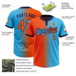 Custom Name and Number Unisex Softball Jersey - Personalized Sky Blue Orange-Navy Gradient Fashion Two-Button Design Personalized