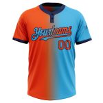 Custom Name and Number Unisex Softball Jersey - Personalized Sky Blue Orange-Navy Gradient Fashion Two-Button Design Personalized