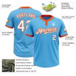 Custom Name and Number Softball Jersey Unisex Two-Button Sky Blue Orange Pinstripe Personalized Sky Blue Orange Pinstripe