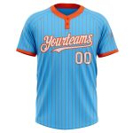Custom Name and Number Softball Jersey Unisex Two-Button Sky Blue Orange Pinstripe Personalized Sky Blue Orange Pinstripe