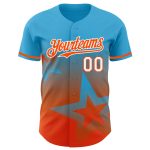 Personalized Twinkle Star Gradient Baseball Jersey - Custom Name & Number, Sky Blue Orange-White 3D Pattern Design Personalized