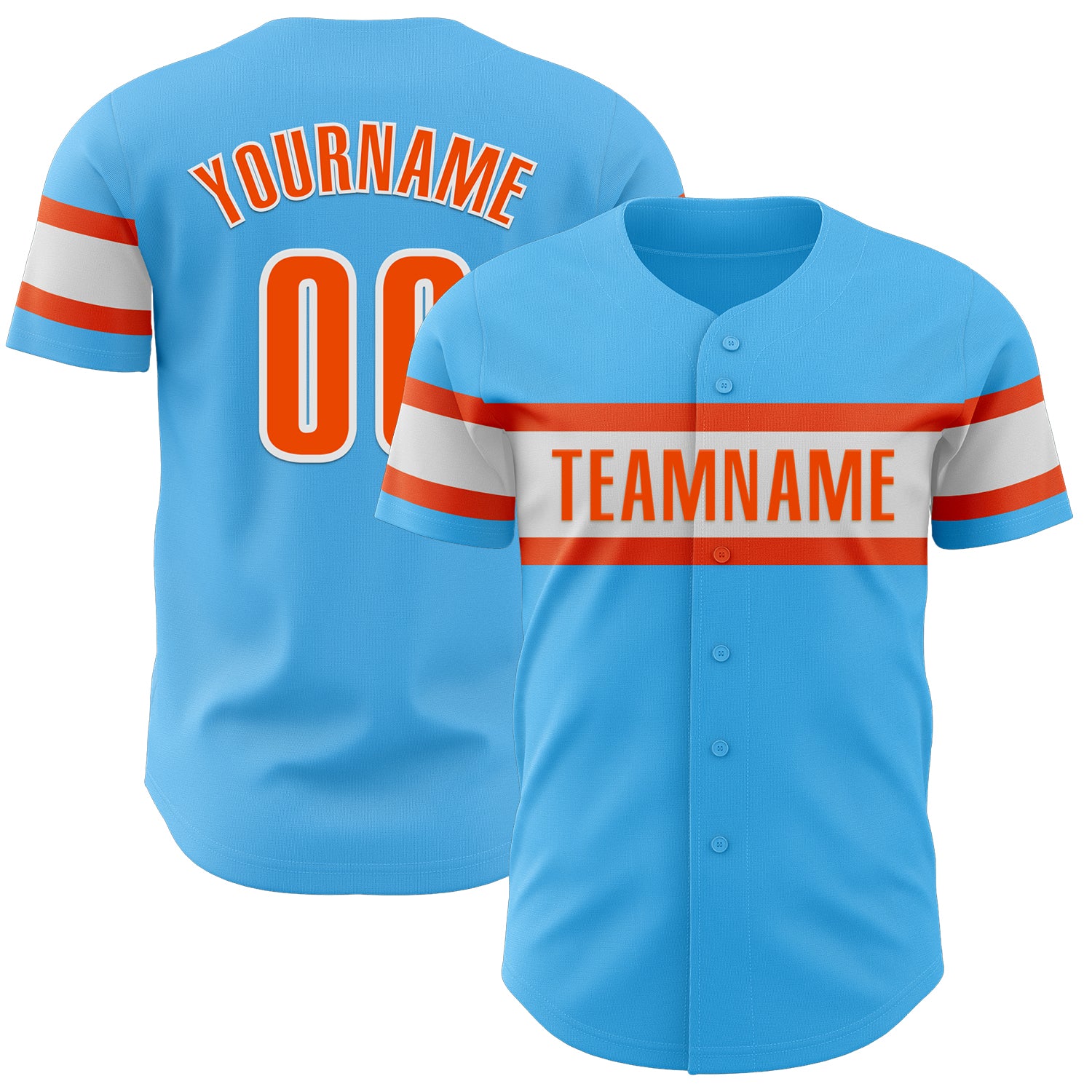Personalized Baseball Jersey - Authentic Sky Blue Orange-White Design Personalized Sky Blue Orange-White Authentic Baseball