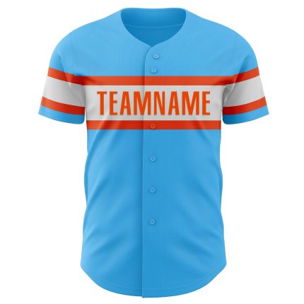 Personalized Baseball Jersey - Authentic Sky Blue Orange-White Design Personalized Sky Blue Orange-White Authentic Baseball