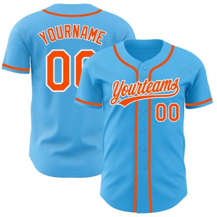 Personalized Custom Baseball Jersey with Sky Blue, Orange & White Design - Team Name & Number Personalized Sky Blue Orange-White