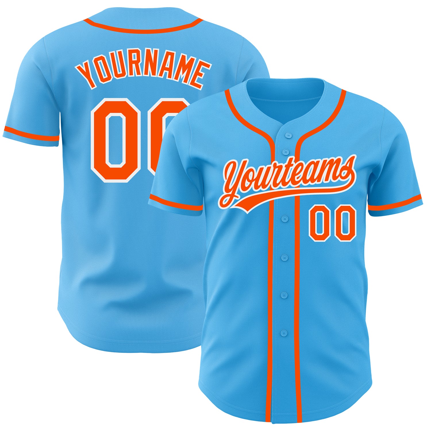 Personalized Custom Baseball Jersey with Sky Blue, Orange & White Design - Team Name & Number Personalized Sky Blue Orange-White
