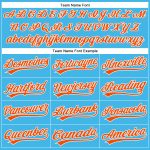 Personalized Custom Baseball Jersey with Sky Blue, Orange & White Design - Team Name & Number Personalized Sky Blue Orange-White
