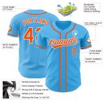 Personalized Custom Baseball Jersey with Sky Blue, Orange & White Design - Team Name & Number Personalized Sky Blue Orange-White