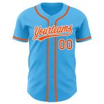 Personalized Custom Baseball Jersey with Sky Blue, Orange & White Design - Team Name & Number Personalized Sky Blue Orange-White