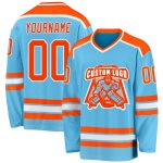 Custom Personalized Hockey Jersey with Name & Number - Sky Blue Orange-White Personalized Sky Blue Orange-White Hockey Jersey
