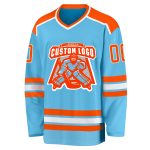 Custom Personalized Hockey Jersey with Name & Number - Sky Blue Orange-White Personalized Sky Blue Orange-White Hockey Jersey