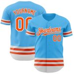 Custom Team Baseball Jersey with Personalized Name and Number - Sky Blue with Orange-White Lines Personalized Sky Blue Orange-White