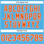 Custom Team Performance T-Shirt with Name and Number - Sky Blue Orange-White Design Personalized Sky Blue Orange-White Performance