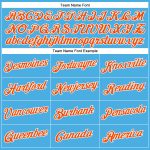 Custom Team Performance T-Shirt with Name and Number - Sky Blue Orange-White Design Personalized Sky Blue Orange-White Performance