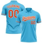 Custom Name and Number Sky Blue Orange-White Performance Polo Shirt for Golf Personalized Sky Blue Orange-White Performance