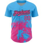 Custom Baseball Jersey with 3D Splash Grunge Art - Personalized Sky Blue Pink-Black Design, Custom Name & Number Personalized