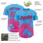 Custom Baseball Jersey with 3D Splash Grunge Art - Personalized Sky Blue Pink-Black Design, Custom Name & Number Personalized