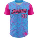 Personalized Spider Web Baseball Jersey Custom Name & Number | Sky Blue Pink-Black 3D Design Personalized Sky Blue Pink-Black