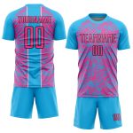 Custom Name and Number Soccer Uniform Jersey - Sky Blue Pink Black Abstract Fluid Sublimation Design Personalized Sky Blue