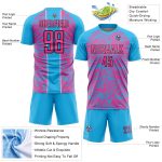 Custom Name and Number Soccer Uniform Jersey - Sky Blue Pink Black Abstract Fluid Sublimation Design Personalized Sky Blue
